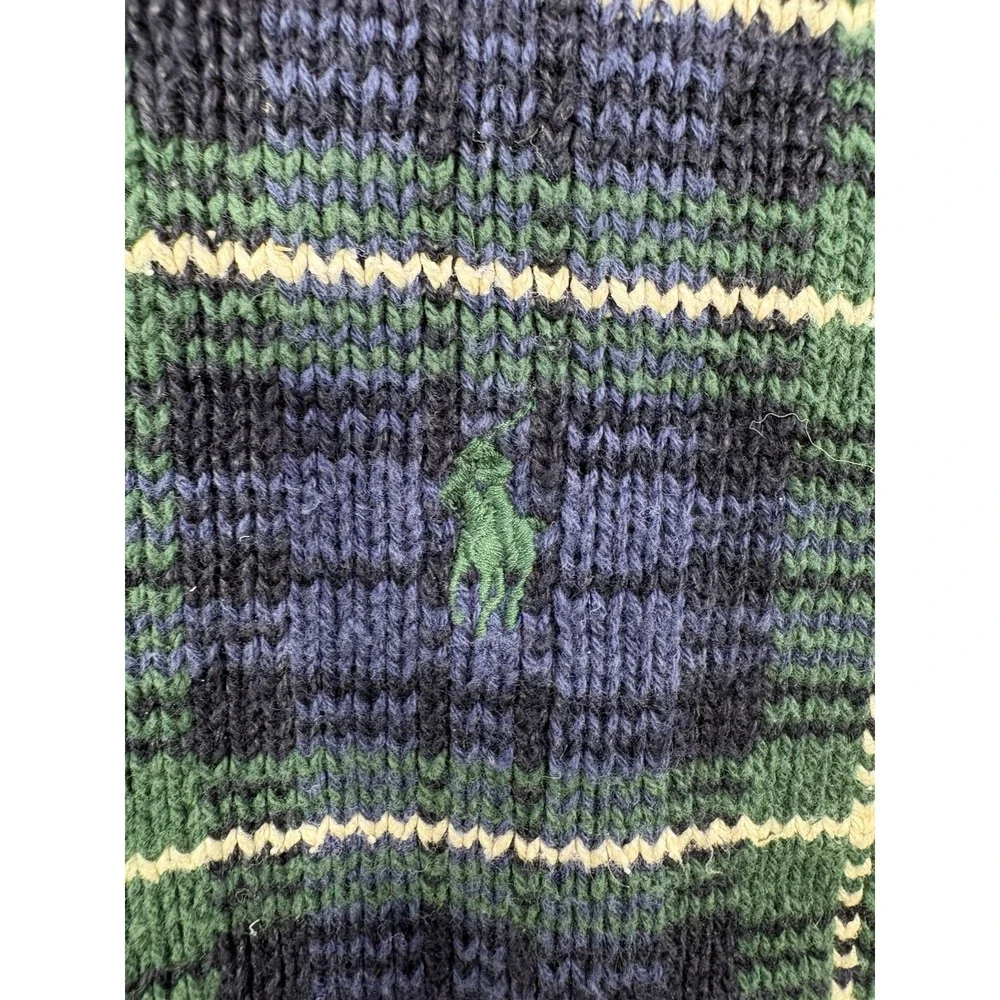 VTG Polo Ralph Lauren Knit Sweater Vest Plaid Pony Academia‎ Green Navy Prep XL